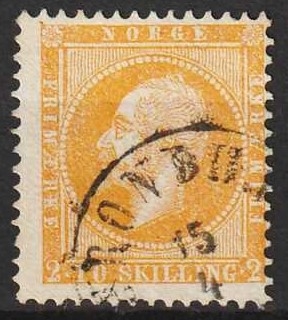 FRIMÆRKER NORGE | 1856 - AFA 2 - 2 sk. orange - Stemplet